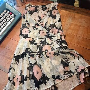 Black Floral SILK sheer Dress Top Kenzie
